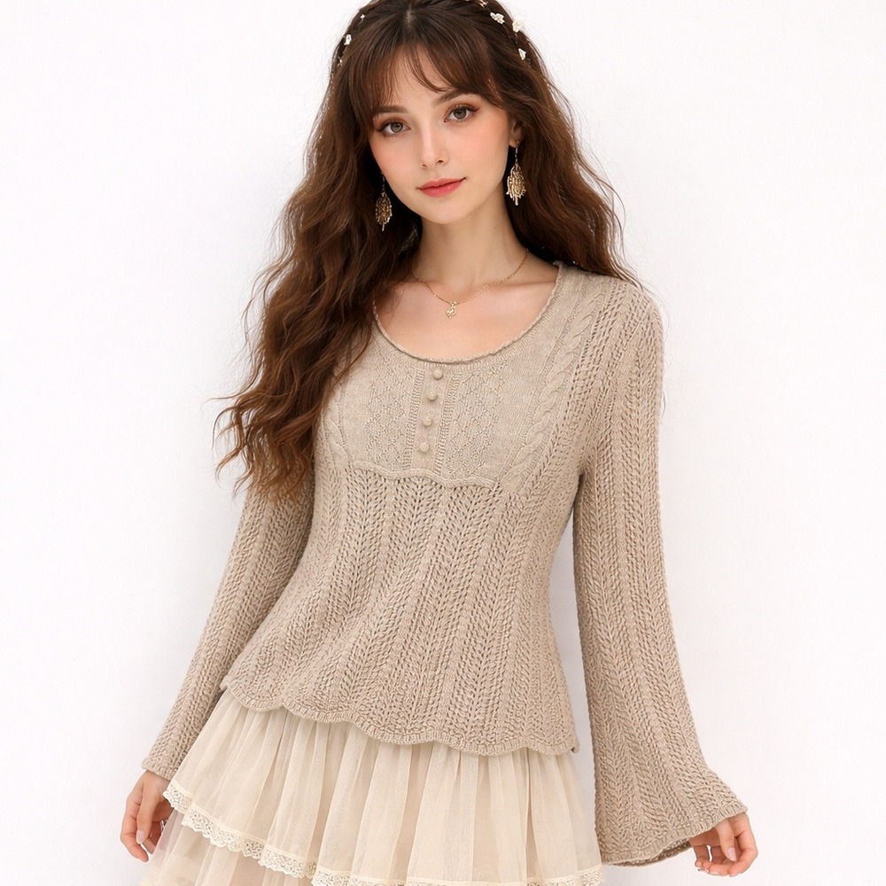Vtg J Jill‎ Sweater Womens L Knit Preppy Cottage Peasant Y2K Angora 90s Boho